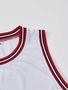 男式时尚布鲁克林印花 26 号篮球队拼接圆领无袖休闲篮球球衣，春夏 - 白色 - 查看 7