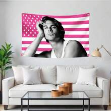 1件裝 粉白條紋背景星形圖案 Ian Somerhalder (Damon Salvatore) 海報橫幅，聚酯纖維，適用於大學宿舍、臥室、客廳、派對、居家房間裝飾，送給女性、好友、粉絲的完美生日禮物 - 彩色 - 查看 2