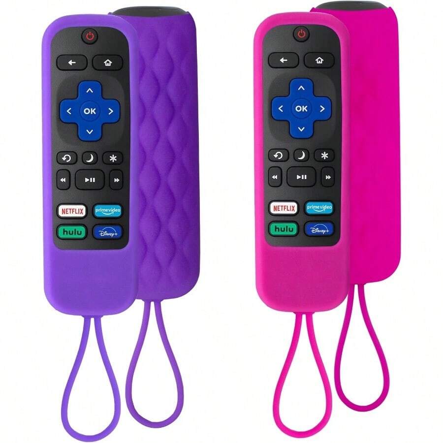 2 Pack Case For Roku Express Streaming Stick Premiere Silicone Remote Cover For Hisense Roku TV Remote Sleeve Skin Smart TV Remote Control Replacement Cover Case Purple And Rose - Purple+Rose - View 1