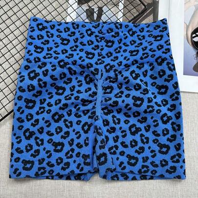 1 件豹纹无缝瑜伽短裤，提臀，丰臀，健身跑步骑行短裤，女款