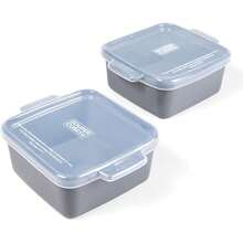 Stoneware - 5" X 5" Small Ceramic Baking Dish Set With Silicone Covers - Small Casserole Dishes For Oven - Kitchen And Bakeware Essentials - Set Of 2 - Charcoal Mini Baking Dishes