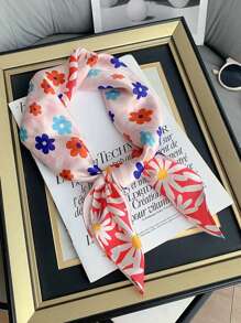 1 Stück Bandana-Paisley-Schal, Blumen-Gänseblümchen-Muster aus Faux-Seide Halstuch, süß und frisch für Frauen