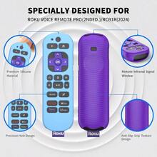 [2 Pcs] Silicone Remote Case Cover For Roku Voice Remote Pro 2nd Ed. Anti Slip Shockproof Remote Protective Sleeve For RCB1R(2024) Remote Protective Cover Case With Lanyard (Purple+Glow Blue) - Purple+GlowBlue - View 4