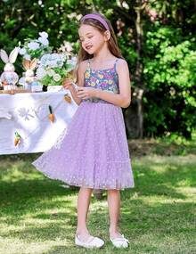 2025Toddler Girls Tulle Dress Rainbow Tutu Birthday Princess Dresses Formal Photo Shoot Outfit Summer Clothes 2-6T'Sprout Style' - 紫色 - 心形薄紗 - 查看 6