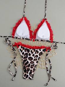 Bộ bikini hai mảnh họa tiết da báo kiểu Âu và Mỹ mới về, thiết kế hở lưng, buộc dây, thích hợp cho kỳ nghỉ hè trên bãi biển. - Họa tiết da báo màu xám - Xem 4