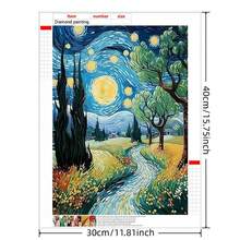 钻石画套装 - 星空与树木、5D钻石艺术圆形全钻画套装、钻石艺术画套装、梵高钻石套装、初学者钻石画套装 - 彩色 - 查看 5
