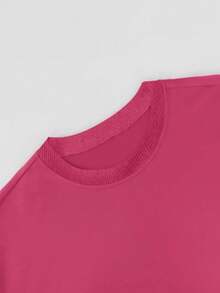 Women's Casual Pullover Sweatshirt, Loose Fit Drop Shoulder Zip Hem - Color Block Pink & White, Long Sleeve Comfortable Everyday Wear, Durable Streetwear Style, Versatile For All Seasons