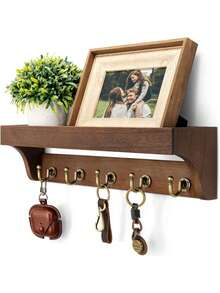Móc treo chìa khóa gắn tường kiểu mộc mạc - Hộp đựng thư bằng gỗ trang trí với 5 móc treo chìa khóa kiểu cổ điển và kệ nổi, thích hợp trang trí nhà cửa, hành lang, lối vào, căn hộ. - Nhiều màu - Xem 10
