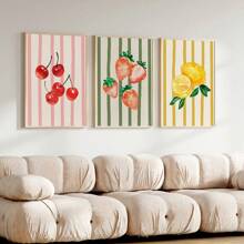 6 件水果抽象艺术印刷品套装画廊简约墙面艺术草莓西瓜柠檬柑橘芒果菠萝热带樱桃，无框架 - 彩色 - 查看 6