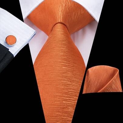 Mens Tie Fashion Designer Mint Orange Necktie Handkerchief Cufflinks Set Wedding Formal Casual Gift Business