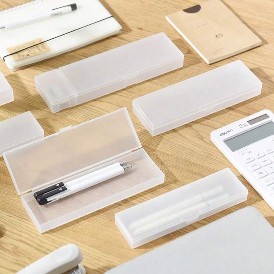 Estuche para lápices translúcido y esmerilado, Tallas S/M/L, caja de plástico sencilla para bolígrafos, estuche de papelería multifuncional organizador de almacenamiento - Transparente - Ver 1