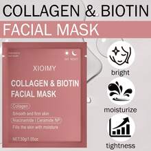 Xioimy 1 件/4 件/8 件/10 件/20 件胶原蛋白和生物素面膜套装，不含酒精，低致敏性，强效保湿，平滑，紧致，亮白，适合所有肤质 - 粉色 - 查看 3