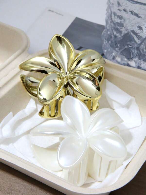 2pcs Acrylic Flower Design Oversized Hair Claws, Elegant Sophisticated Personality Hair Clip Accessories For Women, Versatile Daily Wear