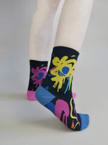 5 Pares Meias Florais de Padrão Colorido Aleatório até a Metade da Panturrilha para Mulheres, Meias Versáteis e Estilosas Adequadas para Uso Casual, Interno, Externo, Esportes