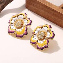 1 pereche cercei decorativi versatili pentru cadou de sărbători, cu model floral colorat, multistrat, minimalist, din metal, cu model floral