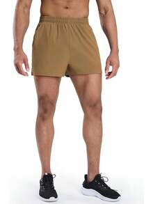 2 Pack Gym Shorts For Men Quick Dry Athletic Shorts With Brief Liner/Pockets For Running Workout Active, 3 Inch Inseam - 黑色/卡其色 - 查看 4