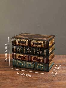 1pc Decorative Box, Vintage Wooden Heavy-Duty Bookshelf For Shelves, Home Office School Library Decor, Book Ends Wedges - Multicolor - View 4