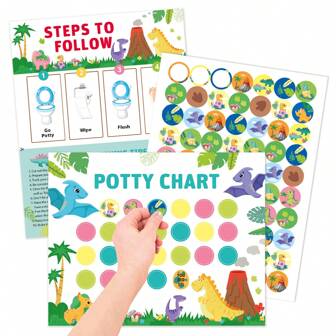 Children's Toilet Training Magnetic Reusable Flip Chart, Dinosaur Design, Defecation Training 10 Flip Charts, 4 Reusable Stickers, 70 Sheets Each, 1 Instruction, 1 Glue Point, Unisex, Children's Toilet Seat, Children's Toilet Training, Children's Portable Toilet Seat, Children's Portable Toilet Seat, Christmas And New Year Gifts.