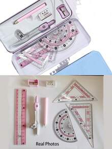 4-Piece Aluminum Alloy Ruler Set - Metal Drafting Rulers, Geometric Protractor For Students, Artists, Engineers, School And Office Supplies Back To School - Multicolor - View 16