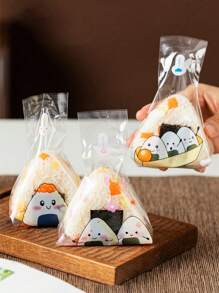 50个可爱卡通三角形寿司模具袋 - 自封，塑料饭团包装，适用于便当和饭团，海藻饭团寿司袋