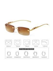 Retro Rectangular Frameless Sunglasses For Men And Women, Frameless Colored Lens Glasses - Brown - View 5