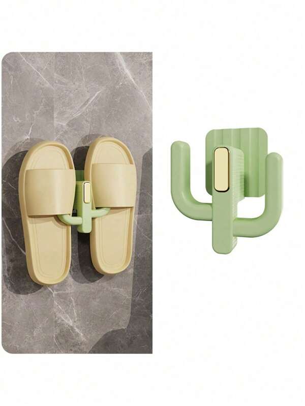 1Pc Wall-Mounted Shoe Rack Shoe Rack Slipper Rack Cute Cactus Shape Slipper Hook Bathroom Slipper Rack Organizer Rack