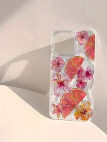 Flower 1pc Minimalist Blue Floral Pattern Shiny Waterproof Shockproof Anti-Slip Soft Protective Phone Case Compatible With Apple Phones - Multicolor - View 3