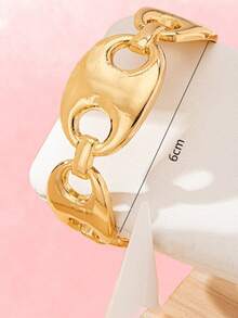 1 Pc Golden Color Minimalist Chunky Metal Cuff Bangle For Women - Gold - View 3