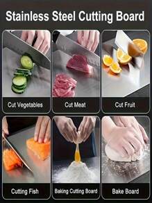 1pc Stainless Steel Dual-Sided Cutting Board - 100% Pure Titanium Kitchen Chopping Board, Hygienic & Durable Front Edge, Japanese Medical Grade Titanium 2-In-1 Kneading & Rolling Board, For Meat, Vegetables, Fruits - Ideal Kitchen Accessory! Random Color