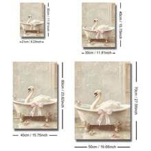 1pc Unframed Cute Pink Bow Swan In Tub Funny Wall Art Poster Canvas Print Maximalist Bathroom Dopamine Decor Painting For Toilet,Living Room,Bedroom,Modern Home Decoration