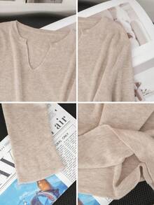 Women V-Neck Long Sleeve Slim Fit Knit Sweater For Fall/Winter, Simple Casual,Suitable For Daily, Commuting, Long Sleeve Tops - Milk Tea Color - View 9