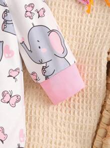 Baby Girls' Casual Cute Cartoon Elephant & Butterfly Print Footie Romper, Long Sleeve One-Piece Pajamas, Spring/Autumn