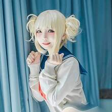LAnime My Boku No Hero Academia Akademia Himiko Toga Short Light Blonde Ponytails Heat Resistant Cosplay Costume Wig+Cap5001 - 艾秀 - 查看 5