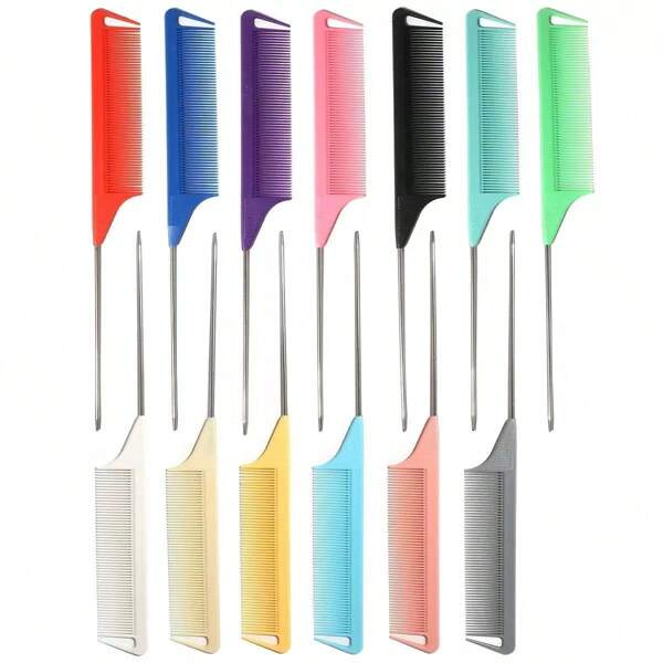 Colorful Tail-Shaped Steel Pin Hair Highlighting Comb, Stainless Steel Rat Tail Comb For Hair Styling, Hair Parting, Makeup