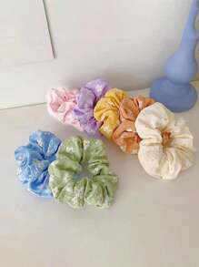 7pcs Women Cute Floral Print Large Hair Scrunchies, Ponytail Holders, Casual Elastic Hair Ties For Daily Use, Polyester Material, Scrunchy Hair Ties, Hair Bobbles