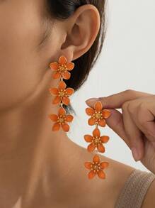 1 par de pendientes con colgante de 5 pétalos con flores estilo tropical recubiertos de epoxi para mujeres