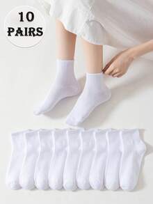 1/10/15 Đôi tất ngắn màu trắng, đa năng, unisex, tối giản và tiện dụng, phù hợp cho mặc hàng ngày. - trắng - Xem 2