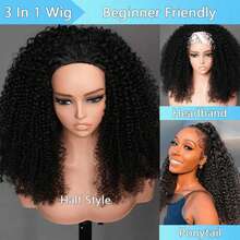 bling hair 200% Density Kinky Curly Half Wig Human Hair 34 Inch Wear And Go Deep Curly Glueless Wig /Headband Wig 3 IN 1 Curly Human Hair Half Wigs With Drawstring Seamless Flip Over Curly Half Wigs Human Hair Glueless Wear And Go Beginner Friendly Wigs Human Hair Headband Wig For Women Beginner Friendly Everyday Party Use Needed Long Black Wig Versatile Hairpiece Sleek Hairstyle Realistic Hairpiece Beauty Accessory Beginner Friendly For Sports, Vacation, Halloween, Christmas, Festivals, Proms, Outdoor, Cosplay, Campus, School, Beach, Wedding, Camping, Holiday, Summer Outfits, Charming, Elegant, Casual, Y2K Fashion, SS25 Styles, For Daily Use - Natural Black - 查看 2
