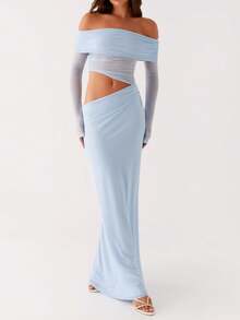 Women's Summer Hollow One Shoulder Sexy Long Dress - Blue - View 1