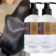 GZE 2 件装胶原蛋白角蛋白发膜 - 深层护理干燥受损发质 - 恢复光泽、强韧和弹性 - 蕴含摩洛哥坚果油、椰子油和乳木果油 - 滋养修复配方，令秀发健康亮丽 - 8 液盎司 - 棕色 - 查看 4