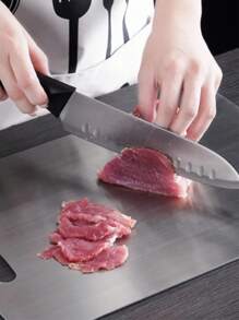 1pc Stainless Steel Dual-Sided Cutting Board - 100% Pure Titanium Kitchen Chopping Board, Hygienic & Durable Front Edge, Japanese Medical Grade Titanium 2-In-1 Kneading & Rolling Board, For Meat, Vegetables, Fruits - Ideal Kitchen Accessory! Random Color