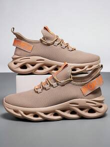 ​Men's Light Taupe Wave Sole Sneakers - COMFORT Verified All-Day Wear, Slip-Resistant Mesh Shoes For Men - 棕色 - 查看 5
