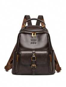 Ladies' Retro Small Backpack, Synthetic Leather, Detachable Strap, Multiple Compartments, Multifunctional Shoulder Bag For Daily Work - Brown - View 6