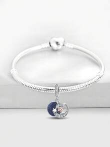 1pc Moon & Star Beaded Charm, Suitable For Women's Bracelet, Bangle DIY Jewelry Making And Daily Accessory Decoration - Silver - View 8