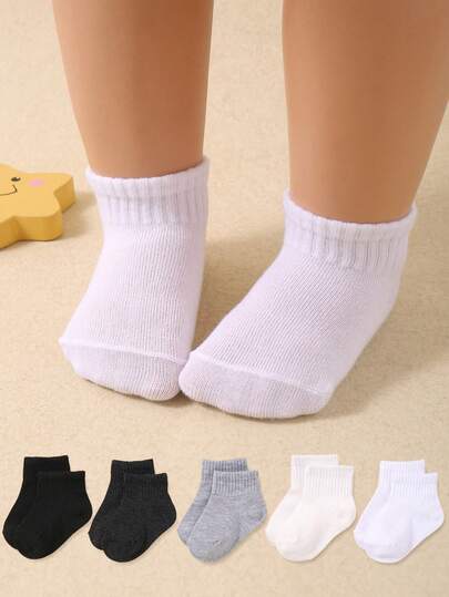 5 双黑、白、灰色男女通用婴儿袜子，舒适柔软的中性幼儿袜子，适合 0-3 岁的婴儿，简约休闲运动袜。