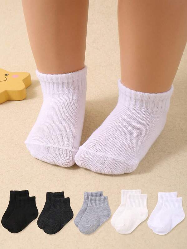 5 双黑、白、灰色男女通用婴儿袜子，舒适柔软的中性幼儿袜子，适合 0-3 岁的婴儿，简约休闲运动袜。