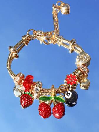 1 pieza Brazalete con dije de cereza roja, 1 pieza Brazalete de fresa lindo y de moda, 1 pieza Brazalete de bola 8, Brazalete de estilo streetwear DIY Y2K