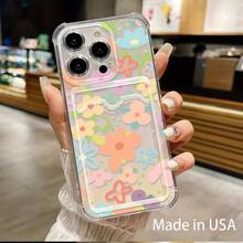 Funda para móvil con ranura para tarjetas. Compatible con phone 16, 15, 14, 13, 12 y 11. Permite guardar tarjetas y fotos. Diseño elegante y sencillo, transparente, esquinas reforzadas, anticaídas, con orificios para tarjetas. - Colores mixtos 1 - Ver 1