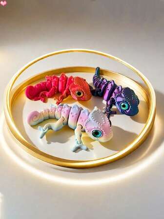 1pc 3D Printed Chameleon Model With Realistic Eyes, Gradient Rainbow Color Changing - Perfect Gift For Friends And Family, Artistic Desktop Decor, Flexible Limbs, Suitable For Parties, Outdoor Display, Aquarium Decor - Random Eye Colors