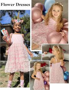 2025Toddler Girls Tulle Dress Rainbow Tutu Birthday Princess Dresses Formal Photo Shoot Outfit Summer Clothes 2-6T'Sprout Style' - 粉紅色 - 雛菊薄紗 - 查看 6